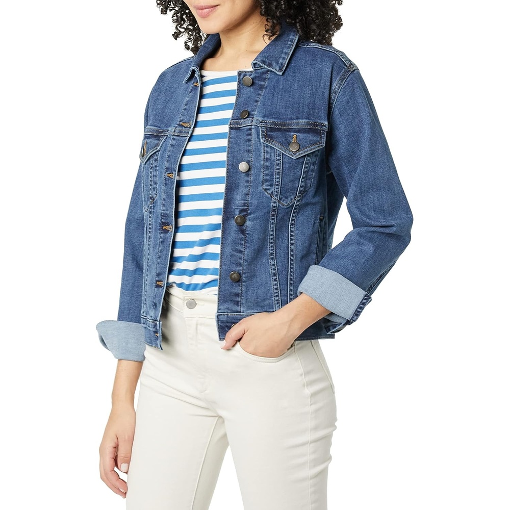 image:imageAmazon Essentials Womens RegularFit Denim Jean Jacket Available in Plus SizeMedium Wash