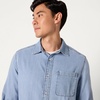 Amazon Essentials Men’s Regular-Fit Long-Sleeve Button-Down Denim Shirt(Light Indigo Wash)