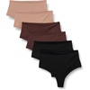 Amazon Essentials Women’s Microfiber High Waisted Thongs, Pack of 6(Black / Rich Hazel / Washed Bronze)