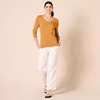 Amazon Essentials Women’s Regular-Fit Lightweight Long-Sleeve V-Neck Sweater, Ribbed, Cozy Soft (Available in Plus Size)(Mustard Heather)