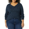Amazon Essentials Women’s Regular-Fit Lightweight Long-Sleeve V-Neck Sweater, Ribbed, Cozy Soft (Available in Plus Size)(Navy/Black Textured Cheetah)