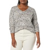 Amazon Essentials Women’s Regular-Fit Lightweight Long-Sleeve V-Neck Sweater, Ribbed, Cozy Soft (Available in Plus Size)(White/Tan Textured Cheetah)