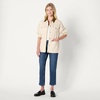 Amazon Essentials Women’s Regular-Fit Low Stretch Denim Cinched Waist Barn Jacket with Corduroy Collar, Chest Pockets(Ecru)
