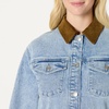 Amazon Essentials Women’s Regular-Fit Low Stretch Denim Cinched Waist Barn Jacket with Corduroy Collar, Chest Pockets(Iced Light Wash)