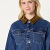 Amazon Essentials Women’s Regular-Fit Low Stretch Denim Cinched Waist Barn Jacket with Corduroy Collar, Chest Pockets(Medium Blue Vintage)