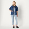 Amazon Essentials Women’s Regular-Fit Low Stretch Denim Cinched Waist Barn Jacket with Corduroy Collar, Chest Pockets(Medium Blue Vintage)