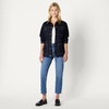 Amazon Essentials Women’s Regular-Fit Low Stretch Denim Cinched Waist Barn Jacket with Corduroy Collar, Chest Pockets(Rinse)