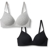 Amazon Essentials Women’s Cotton Jersey Lined Plunge Bralette(Black / Grey Heather)