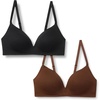 Amazon Essentials Women’s Cotton Jersey Lined Plunge Bralette(Black / Rich Hazel)