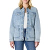 Amazon Essentials Women’s Regular-Fit Low Stretch Denim Cinched Waist Barn Jacket with Corduroy Collar, Chest Pockets(Iced Light Wash)