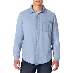 Amazon Essentials Men’s Regular-Fit Long-Sleeve Button-Down Denim Shirt(Light Indigo Wash)