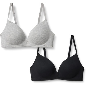 Amazon Essentials Women’s Cotton Jersey Lined Plunge Bralette(Black / Grey Heather)