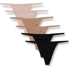 Amazon Essentials Women’s Microfiber High Waisted Thongs, Pack of 6(Black / Washed Bronze / Soft Petal)