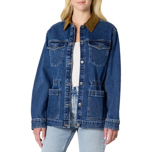 Amazon Essentials Women’s Regular-Fit Low Stretch Denim Cinched Waist Barn Jacket with Corduroy Collar, Chest Pockets(Medium Blue Vintage)