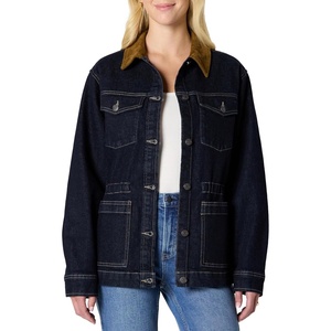 Amazon Essentials Women’s Regular-Fit Low Stretch Denim Cinched Waist Barn Jacket with Corduroy Collar, Chest Pockets(Rinse)