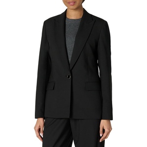 Amazon Essentials Women’s Regular-Fit Woven Single-Breasted Blazer(Black)