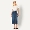 Amazon Essentials Women’s Regular-Fit High-Rise Long Jean Skirt with Slight A-line Silhouette, 5 Pocket Styling(Stone Dark Wash)