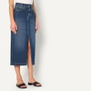 Amazon Essentials Women’s Regular-Fit High-Rise Long Jean Skirt with Slight A-line Silhouette, 5 Pocket Styling(Stone Dark Wash)