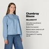 Amazon Essentials Women’s Relaxed Fit Denim Chambray Long-Sleeve Tunic Top with Blouson Sleeves, Cotton Lyocell Blend(Iced Blue Light Wash)