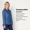 Amazon Essentials Women’s Relaxed-Fit Denim Chambray Button-Down Long-Sleeve Shirt, Soft Cotton Lyocell Blend(Classic Medium Wash)