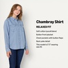 Amazon Essentials Women’s Relaxed-Fit Denim Chambray Button-Down Long-Sleeve Shirt, Soft Cotton Lyocell Blend(Iced Blue Light Wash)