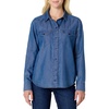 Amazon Essentials Women’s Relaxed-Fit Denim Chambray Button-Down Long-Sleeve Shirt, Soft Cotton Lyocell Blend(Classic Medium Wash)