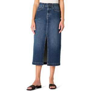 Amazon Essentials Women’s Regular-Fit High-Rise Long Jean Skirt with Slight A-line Silhouette, 5 Pocket Styling(Stone Dark Wash)