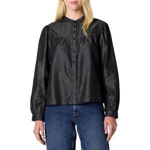 Amazon Essentials Women’s Relaxed Fit Denim Chambray Long-Sleeve Tunic Top with Blouson Sleeves, Cotton Lyocell Blend(Black Wash)