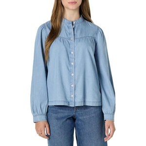 Amazon Essentials Women’s Relaxed Fit Denim Chambray Long-Sleeve Tunic Top with Blouson Sleeves, Cotton Lyocell Blend(Iced Blue Light Wash)