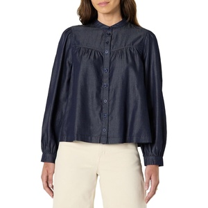 Amazon Essentials Women’s Relaxed Fit Denim Chambray Long-Sleeve Tunic Top with Blouson Sleeves, Cotton Lyocell Blend(Rinse)