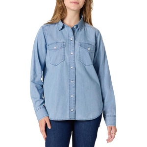 Amazon Essentials Women’s Relaxed-Fit Denim Chambray Button-Down Long-Sleeve Shirt, Soft Cotton Lyocell Blend(Iced Blue Light Wash)