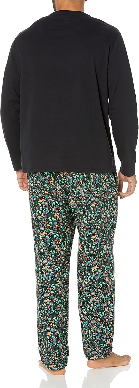 image:imageAmazon Essentials Mens 100 Cotton Flannel Pant and LongSleeve TShirt Pajama SetBlack Folkloric