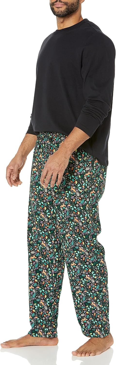 image:imageAmazon Essentials Mens 100 Cotton Flannel Pant and LongSleeve TShirt Pajama SetBlack Folkloric