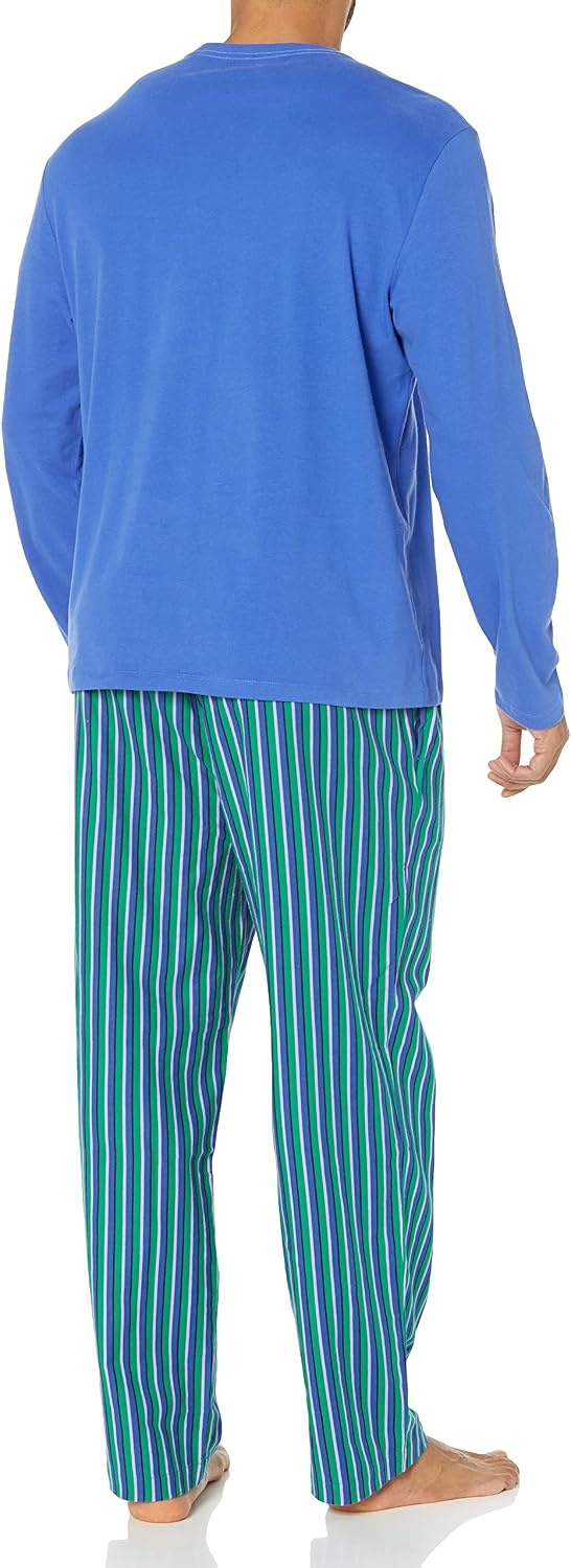 image:imageAmazon Essentials Mens 100 Cotton Flannel Pant and LongSleeve TShirt Pajama SetBlue Green Stripe