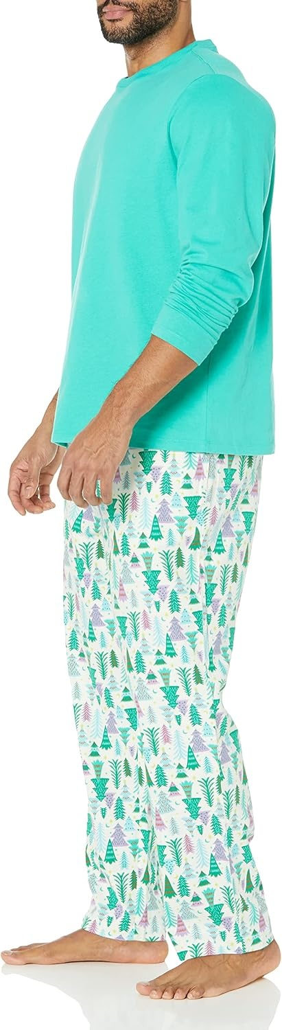image:imageAmazon Essentials Mens 100 Cotton Flannel Pant and LongSleeve TShirt Pajama SetEcru Festive Tree