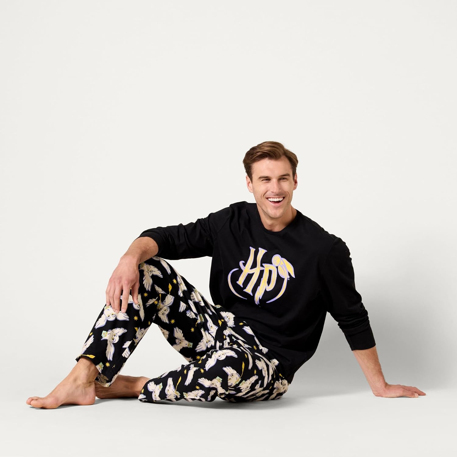 image:imageAmazon Essentials Mens 100 Cotton Flannel Pant and LongSleeve TShirt Pajama SetHarry Potter Hedwig Mens