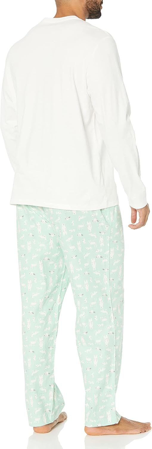 image:imageAmazon Essentials Mens 100 Cotton Flannel Pant and LongSleeve TShirt Pajama SetMint Green Forest Animals