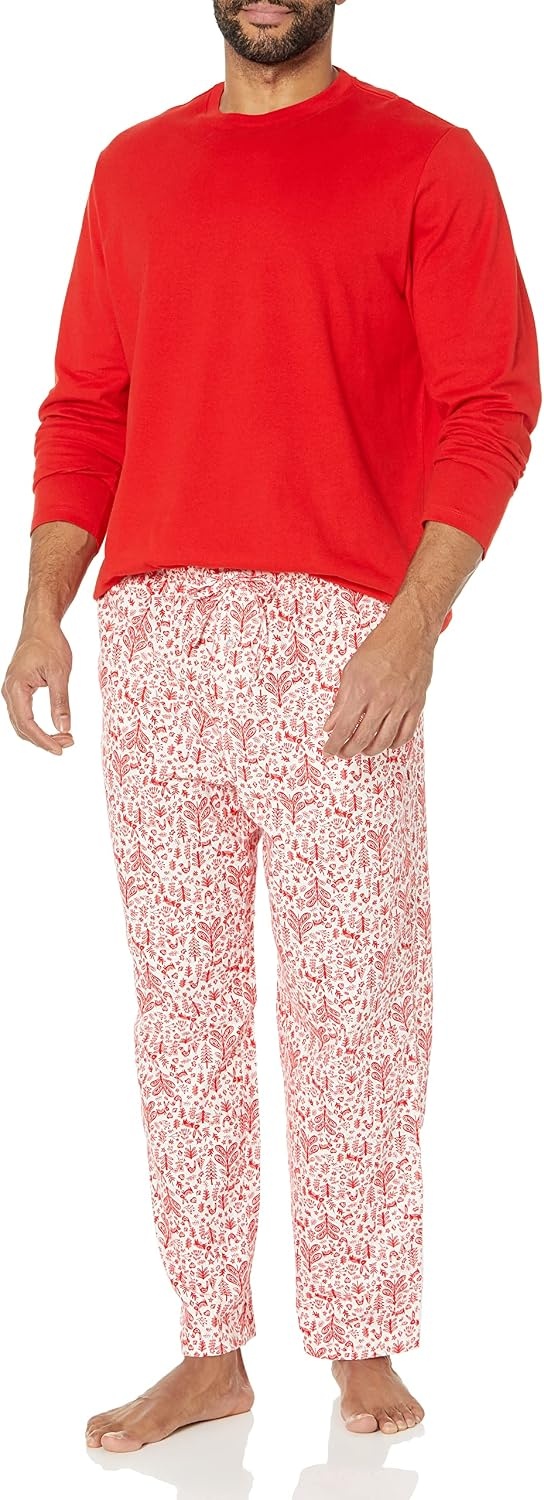 image:imageAmazon Essentials Mens 100 Cotton Flannel Pant and LongSleeve TShirt Pajama SetWhite Forest