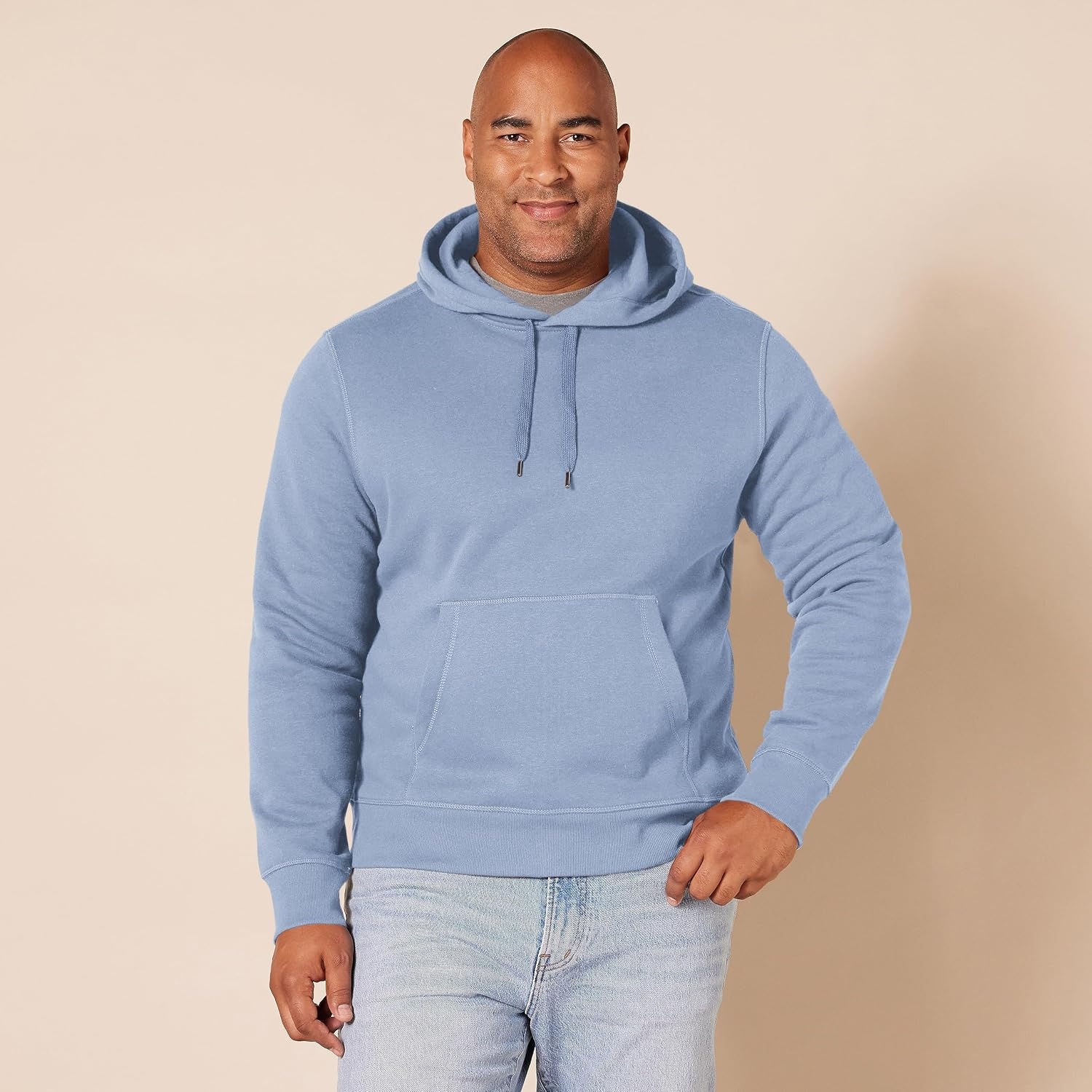 image:imageAmazon Essentials Mens Heavyweight Relaxed Fit Pullover Hooded Sweatshirt Warm Fleece with Brushed InteriorDenim Blue