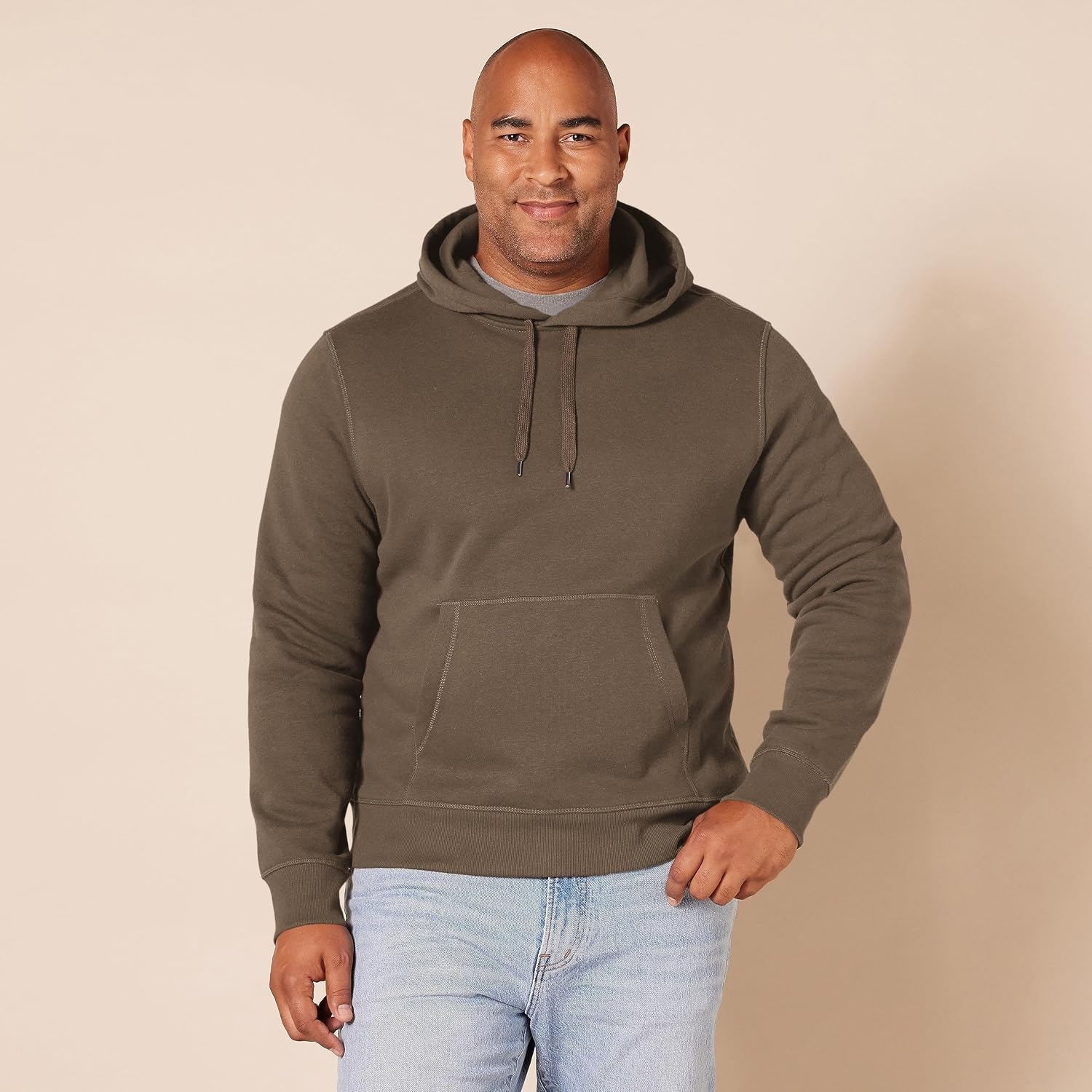 image:imageAmazon Essentials Mens Heavyweight Relaxed Fit Pullover Hooded Sweatshirt Warm Fleece with Brushed InteriorMedium Brown