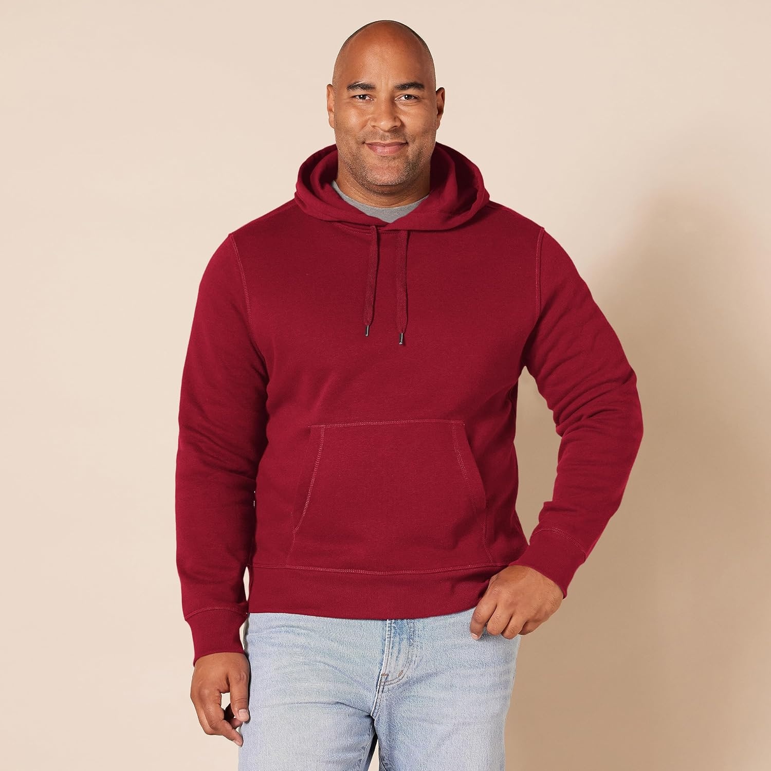 image:imageAmazon Essentials Mens Heavyweight Relaxed Fit Pullover Hooded Sweatshirt Warm Fleece with Brushed InteriorRed