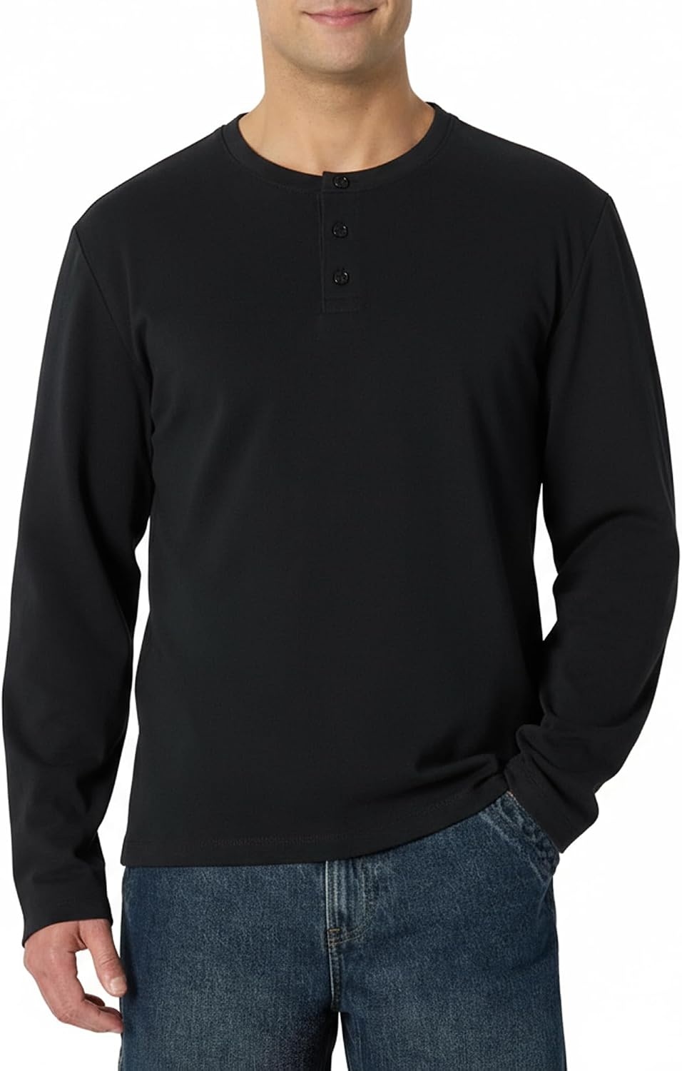 image:imageAmazon Essentials Mens Long Sleeve Henley Shirt for Men RegularFit Cotton Available in Big amp TallBlack