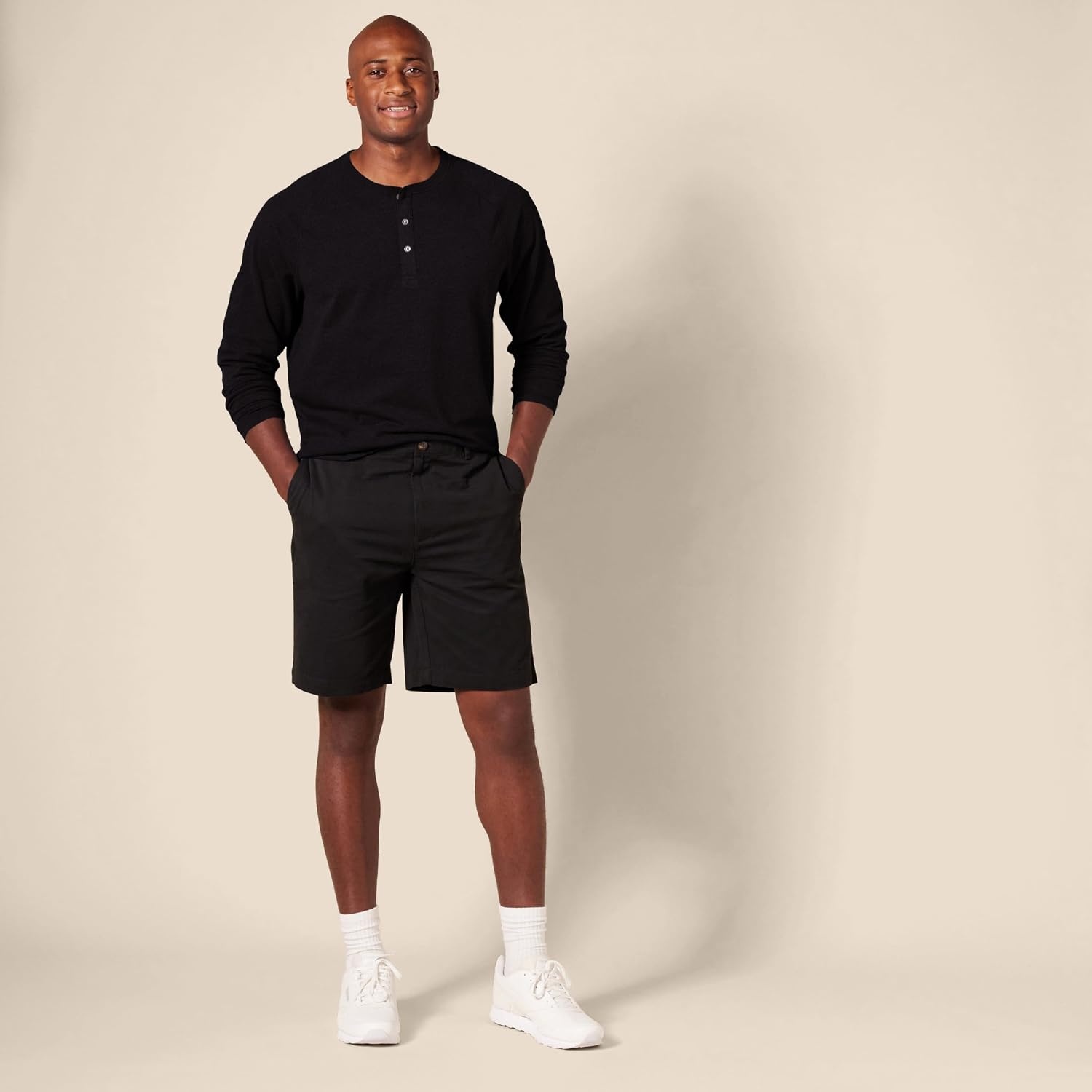 image:imageAmazon Essentials Mens Long Sleeve Henley Shirt for Men RegularFit Cotton Available in Big amp TallBlack