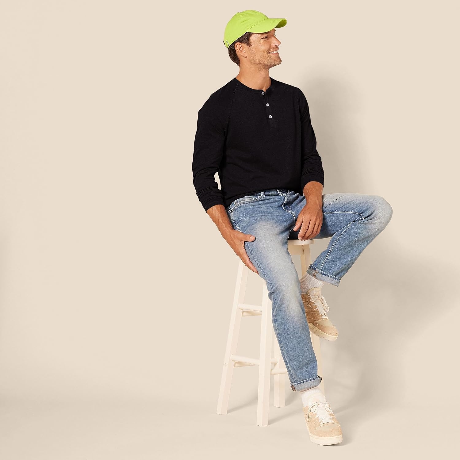 image:imageAmazon Essentials Mens Long Sleeve Henley Shirt for Men RegularFit Cotton Available in Big amp TallBlack