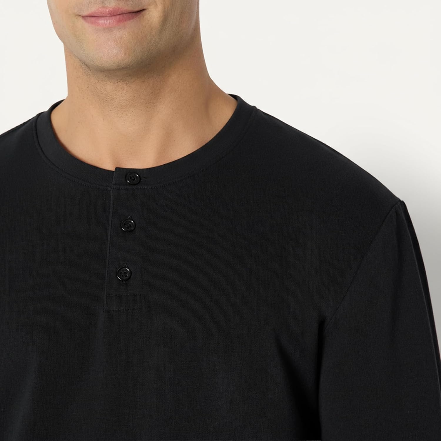 image:imageAmazon Essentials Mens Long Sleeve Henley Shirt for Men RegularFit Cotton Available in Big amp TallBlack