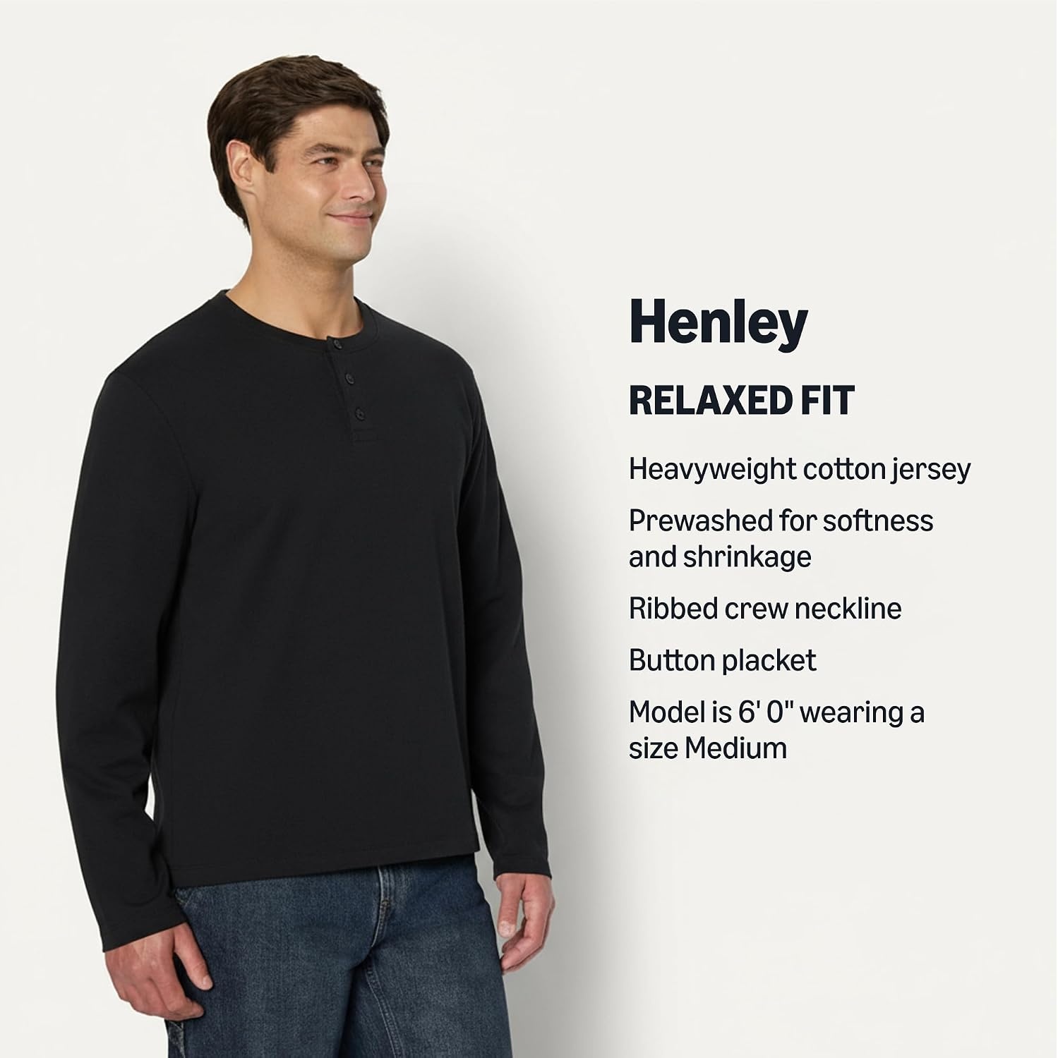 image:imageAmazon Essentials Mens Long Sleeve Henley Shirt for Men RegularFit Cotton Available in Big amp TallBlack