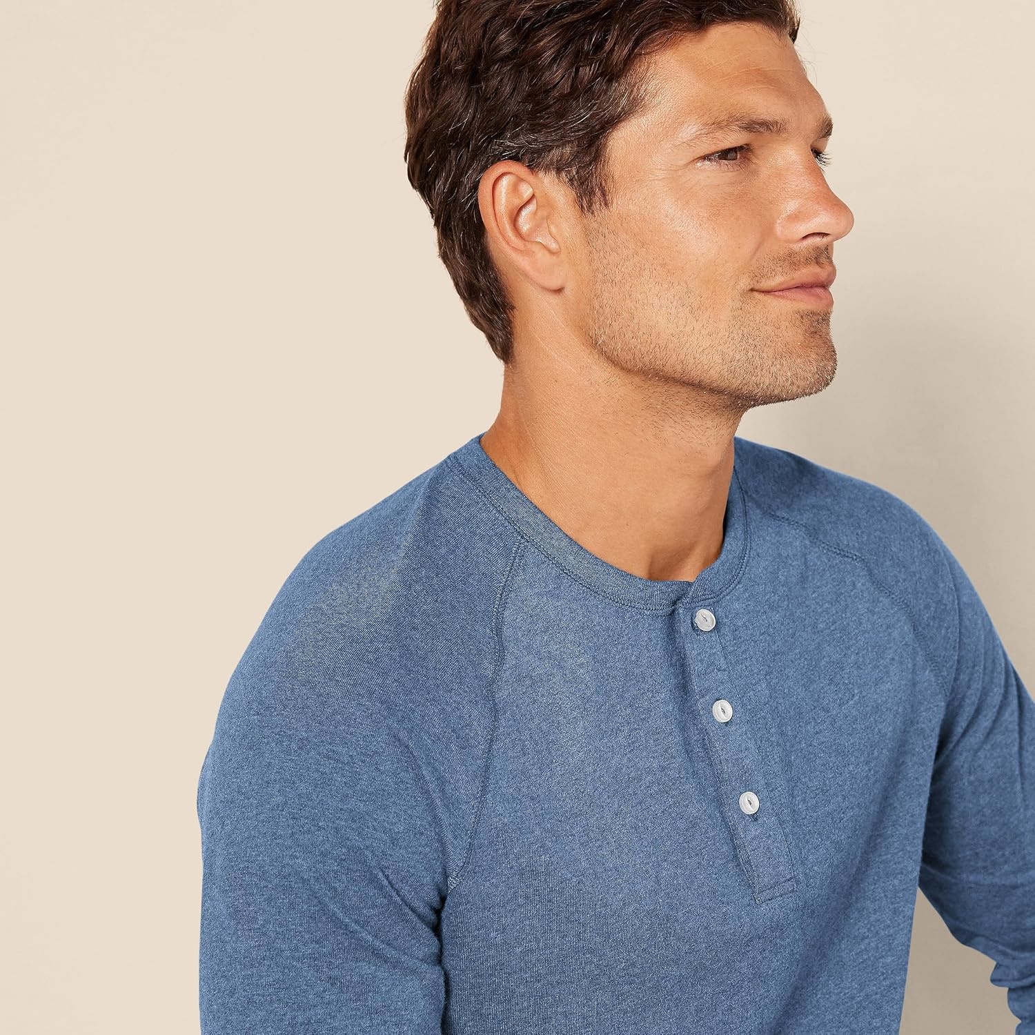 image:imageAmazon Essentials Mens Long Sleeve Henley Shirt for Men RegularFit Cotton Available in Big amp TallBlue Heather