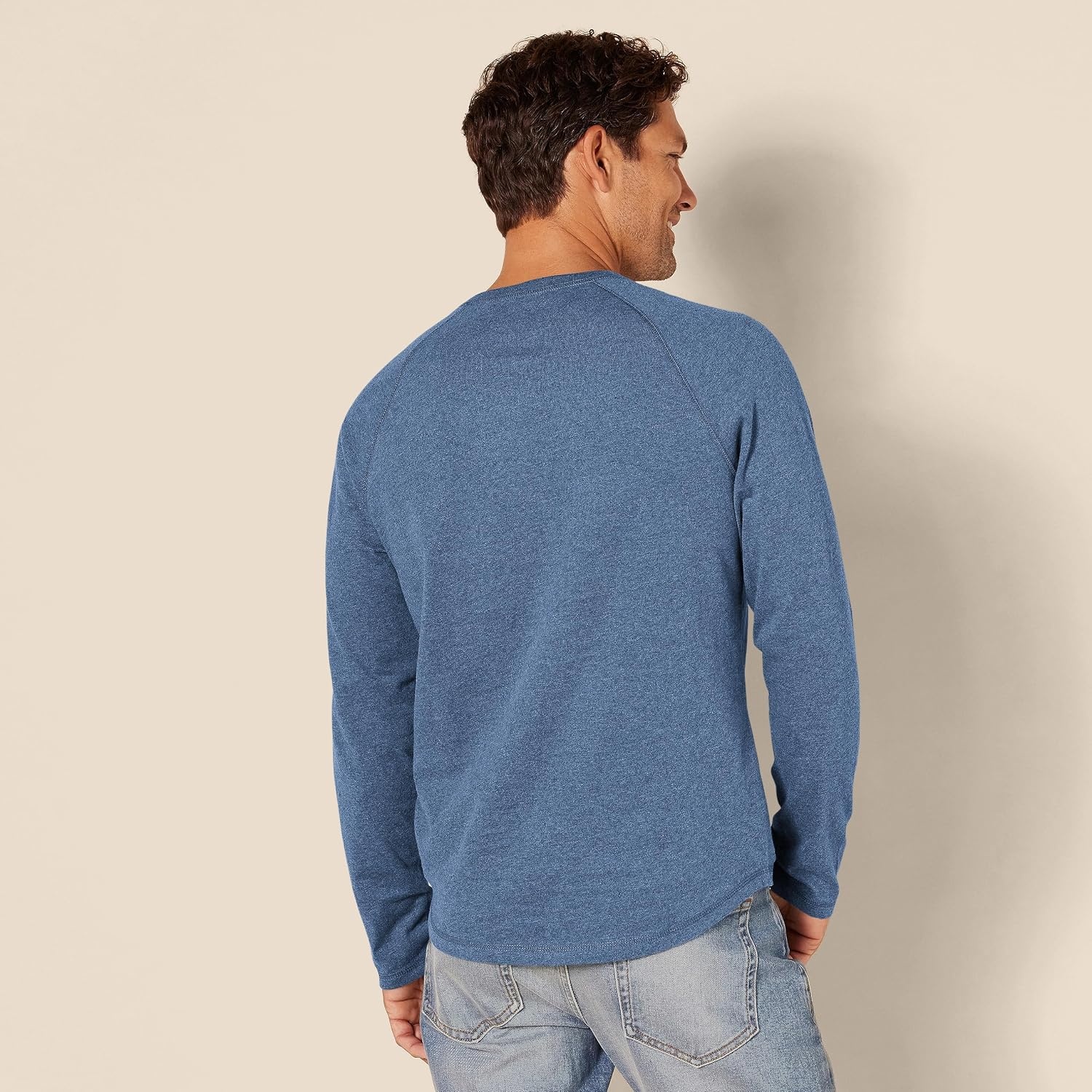 image:imageAmazon Essentials Mens Long Sleeve Henley Shirt for Men RegularFit Cotton Available in Big amp TallBlue Heather