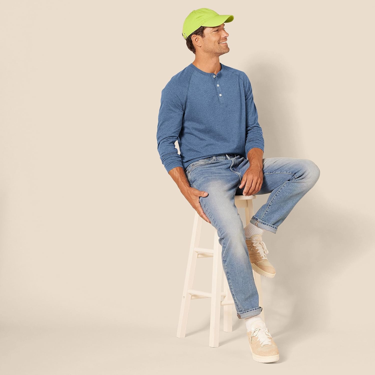 image:imageAmazon Essentials Mens Long Sleeve Henley Shirt for Men RegularFit Cotton Available in Big amp TallBlue Heather