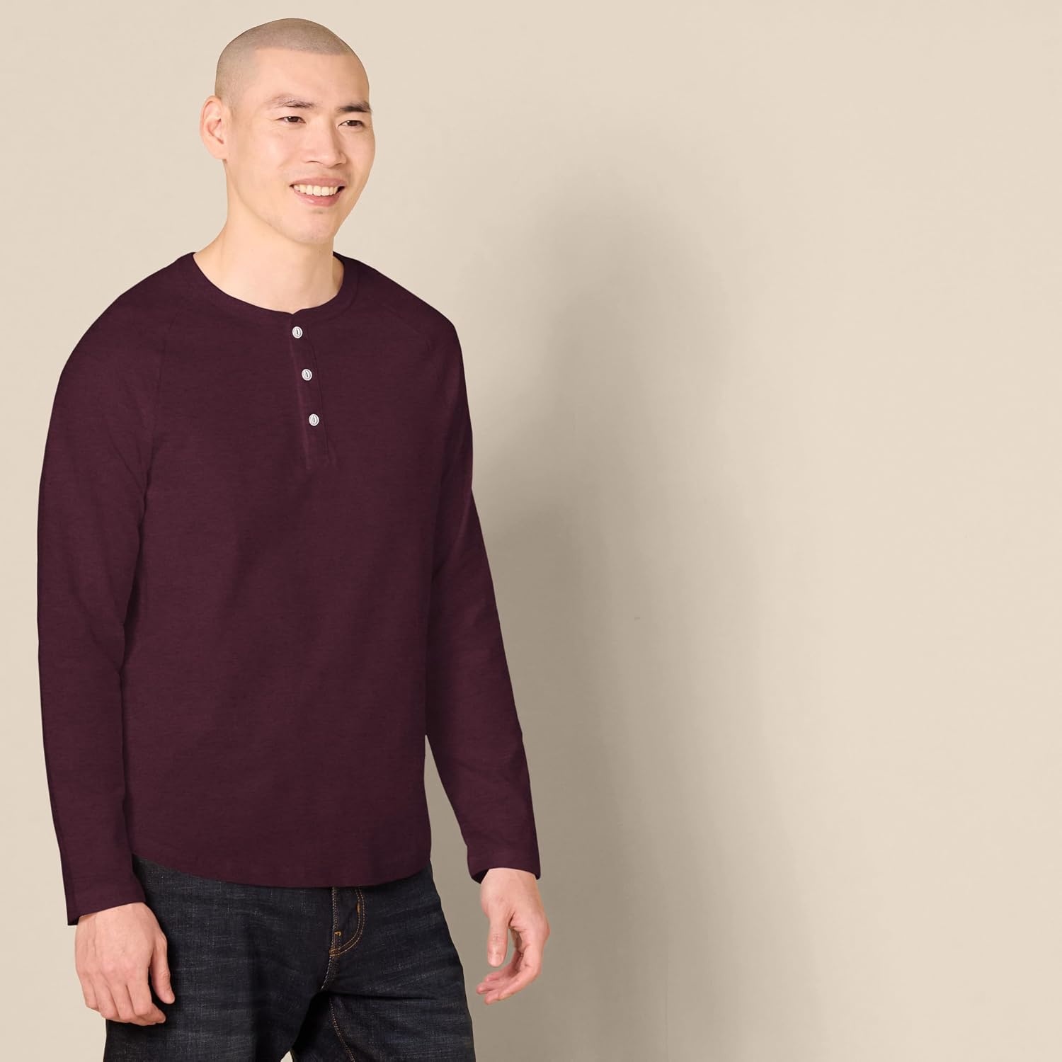 image:imageAmazon Essentials Mens Long Sleeve Henley Shirt for Men RegularFit Cotton Available in Big amp TallBurgundy
